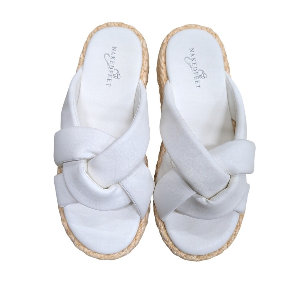 Naked Feet Cupro Chamois White Knotted Platform Espadrille Sandals- Size 9 - Picture 2 of 7